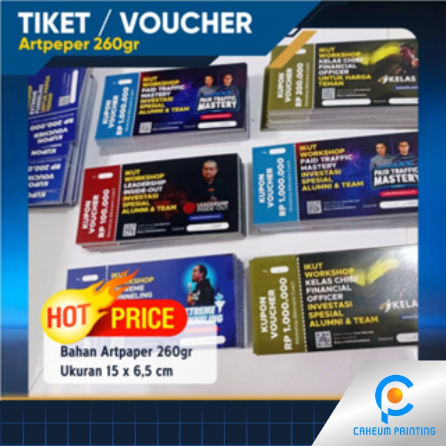 Cetak Tiket Voucher / Karcis / Kupon bisa Satuan / Per Rim - 1 Sisi
