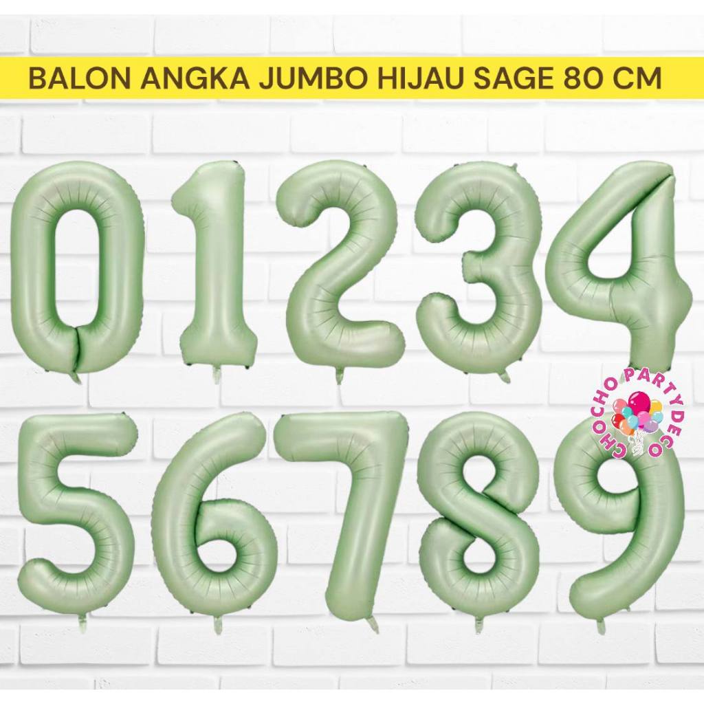 Balon Angka Jumbo 80 Cm HIJAU SAGE / Balon Angka Hijau Sage 80cm / Balon Foil Angka Ultah Jumbo