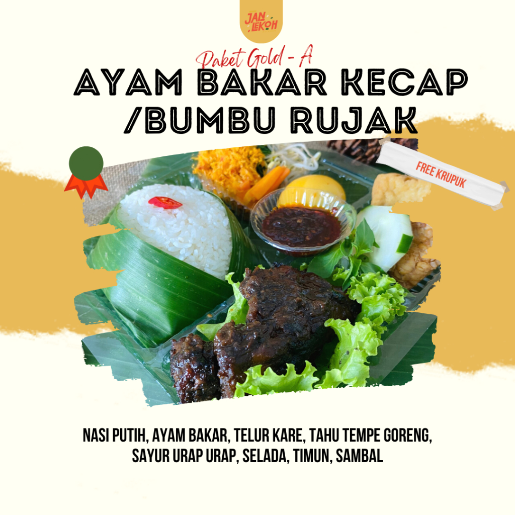 

NASI BOX JANLEKOH - PAKET GOLD - AYAM BAKAR KECAP / BUMU RUJAK