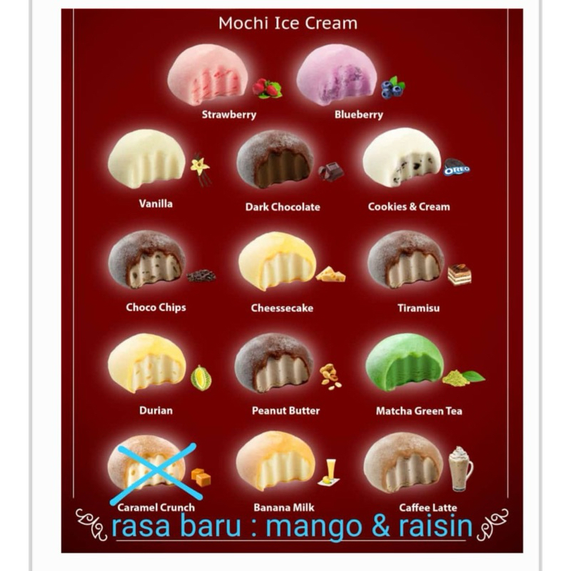 

Mochi ice cream dengan berbagai varian rasa