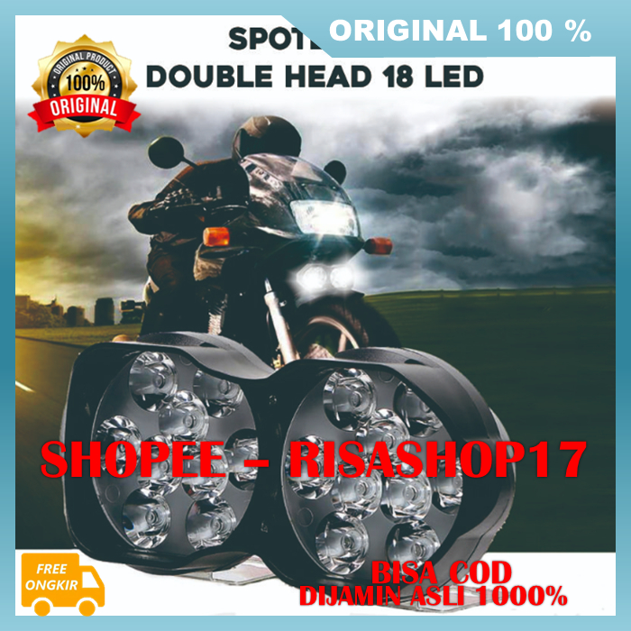 Spotlight Double Head 18 LED Lampu Tembak Sorot Motor 18 LED Universal 100% ASLI