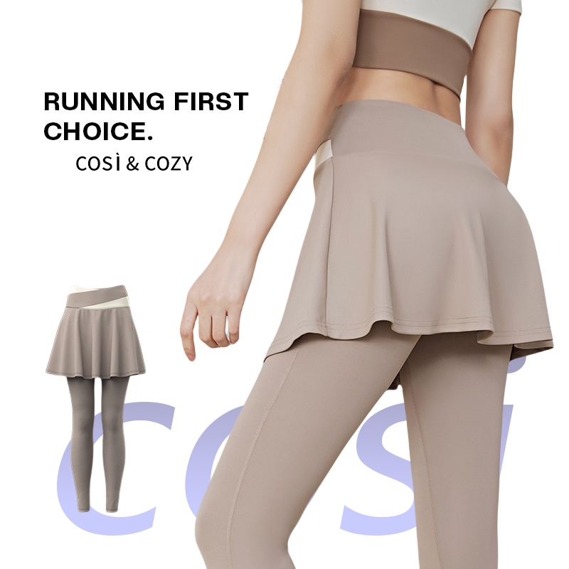 COSI COZY Legging Celana Rok Olahraga Wanita Skirt High Waist Sport Yoga Dwi Lapisan 2 in 1 Gym Tenn