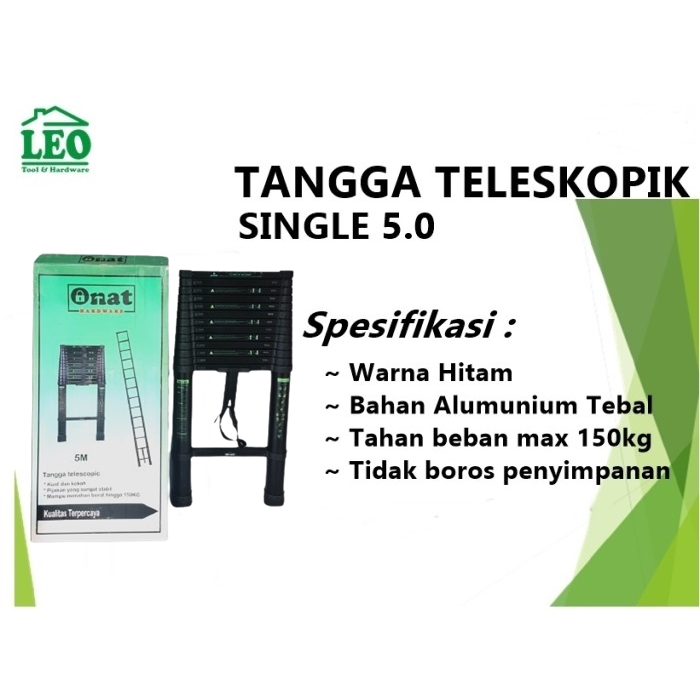 Tangga Lipat Aluminium Teleskopik 5 M Single Telescopic Ladder 5 M ONAT