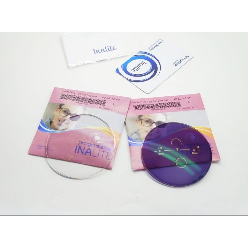 Lensa Kacamata Progresif Photochromic Blueray Inalite Sun Blue Polycore 1.56 Original