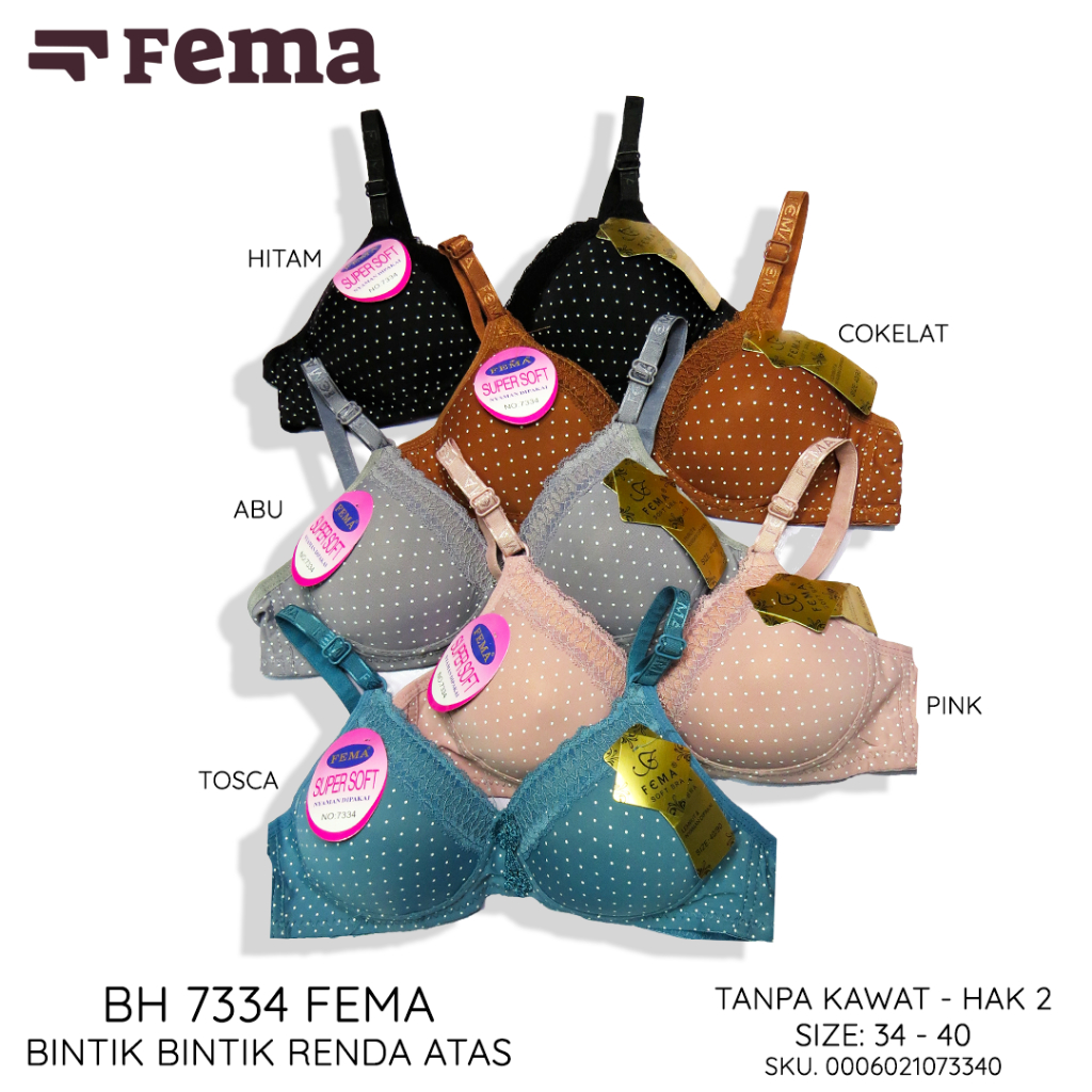 FEMA Official Shop Ecer 1 pcs BH Bra 7334 Bintik Renda Atas