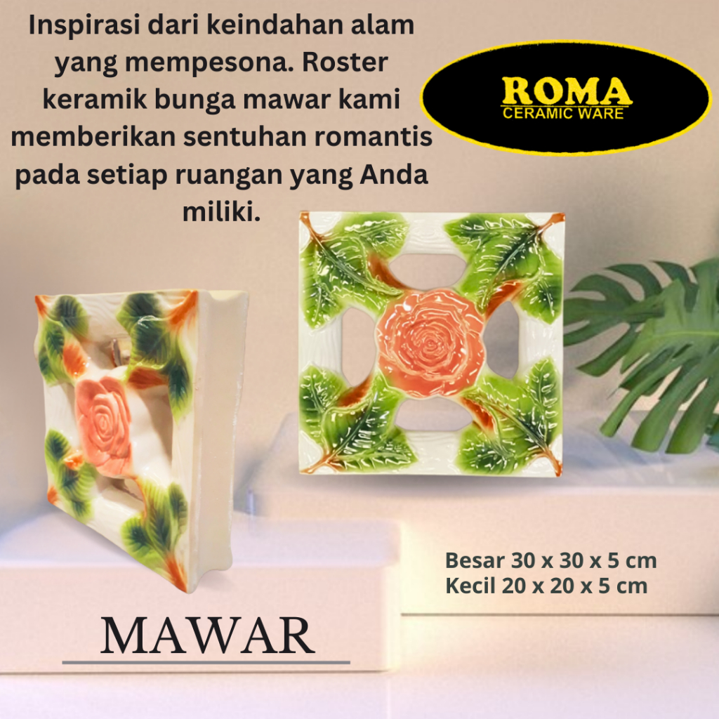 Roster Keramik Roma Mawar / Loster / Anti Tampias  / Lubang Angin ukuran 30x30 Cm