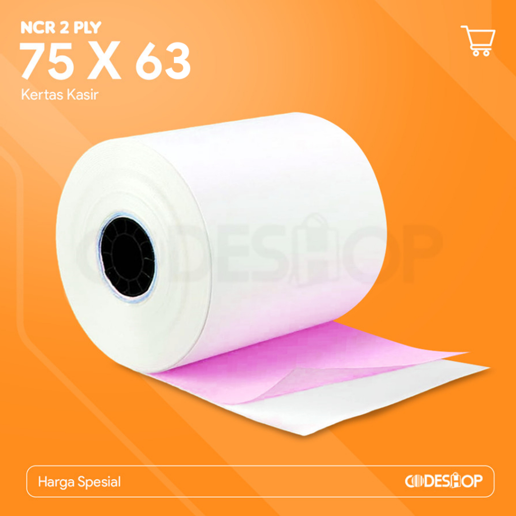 

Kertas NCR 75x63 mm 1 Dus 2Ply Struk Kasir Paper Roll HVS 75mm x 63mm