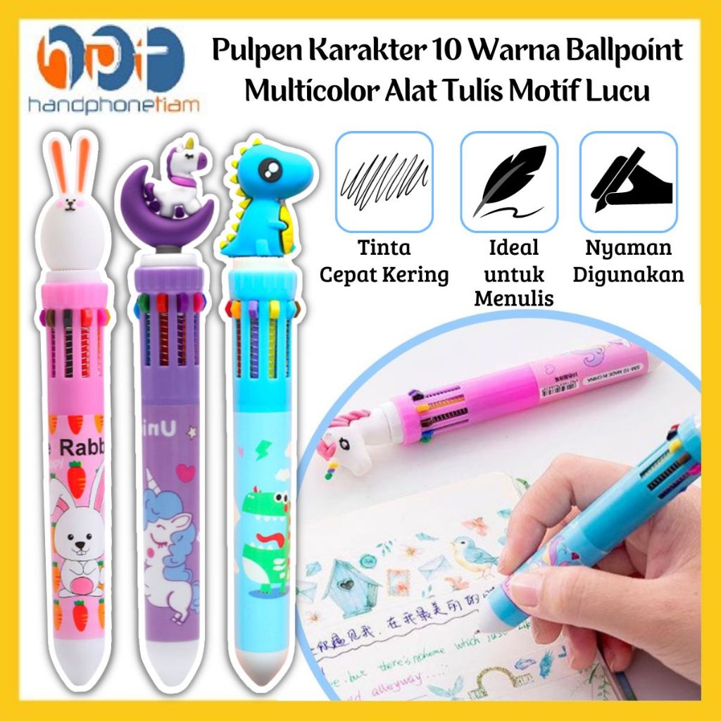 

Pulpen Karakter 10 Warna Ballpoint Multicolor Perlengkapan Sekolah Kuliah Kantor 10in1 Peralatan Menulis Bolpen Mekanik Motif Lucu