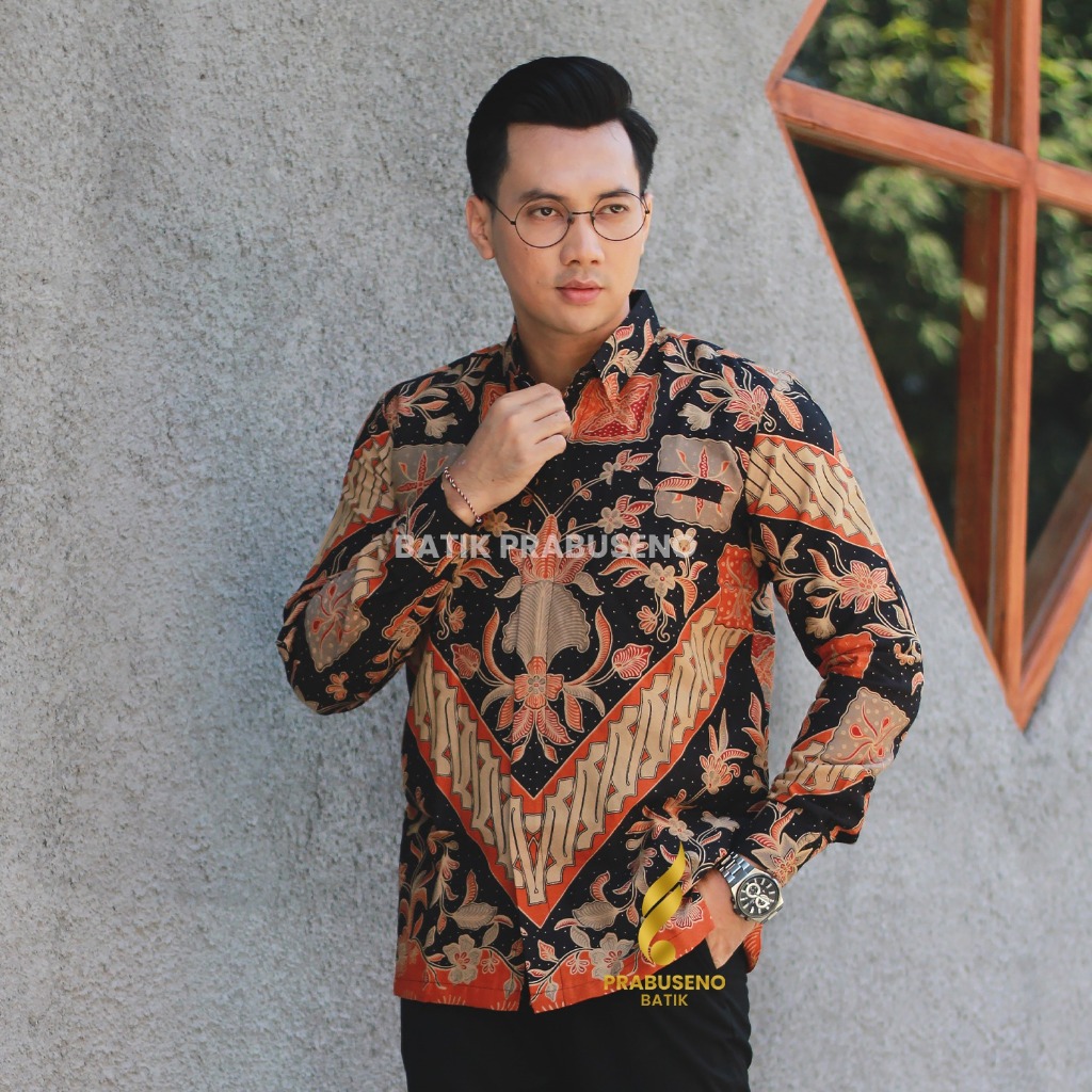 Batik Prabuseno - Batik Pria Lengan Panjang Dobby Reguler Motif Skala