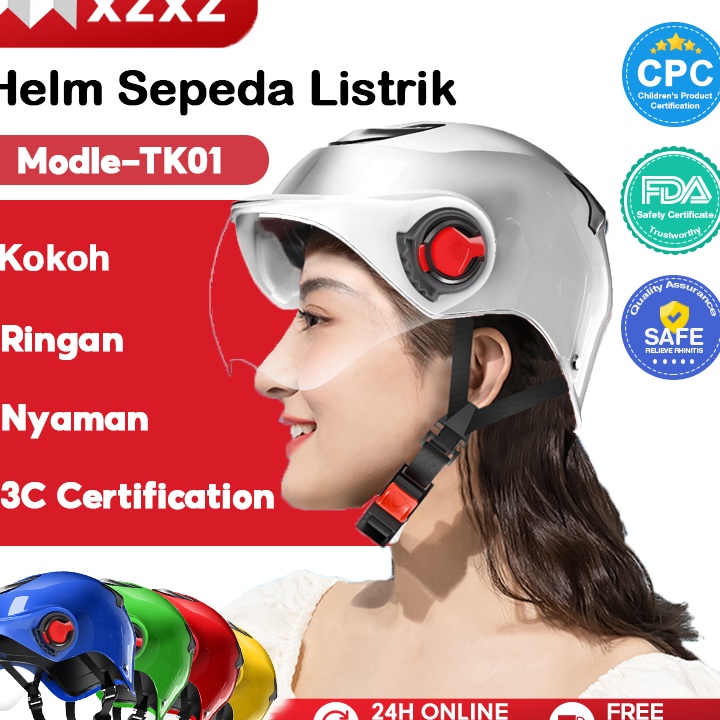 Best Seller XZXZ Helm Sepeda Listrik Helm wanita Helm pasangan Half Face Visor Lensa HD Helm hijab w