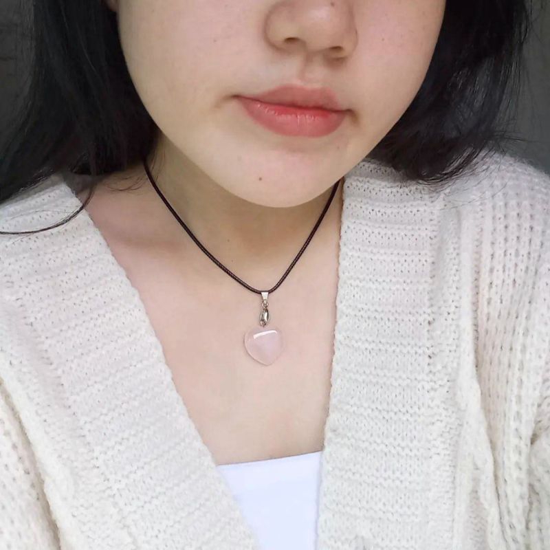 shopwithluciel☆ Rose Quartz Crystal Heart Necklace | Handmade Necklace, Kalung Kristal, Kalung Batu 