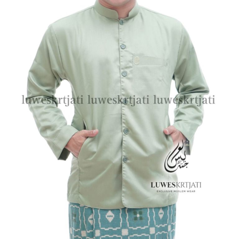 Terbaru Idz6Zl TerlarisBaju koko pria luwes warna sage green Koko Pria semi jas trompah model terbar