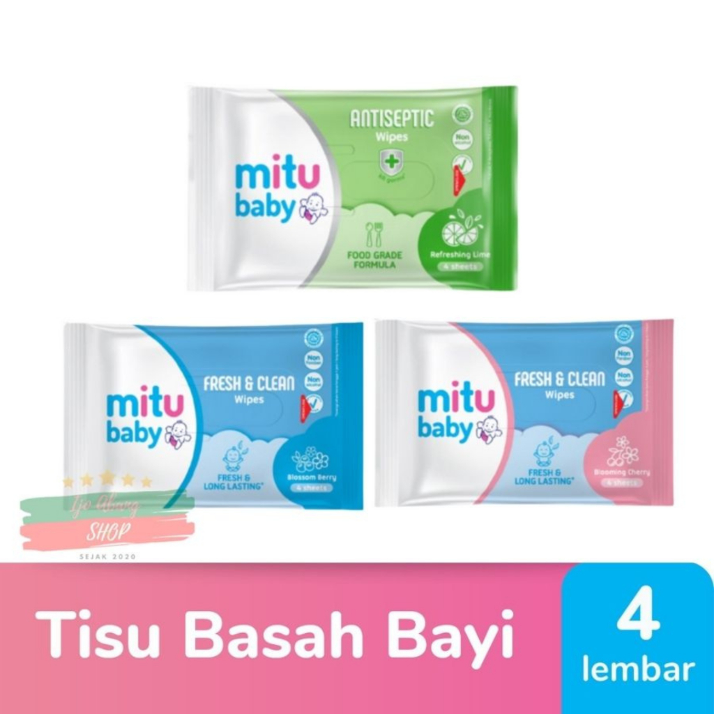 Mitu Baby Tissue Basah 4s / Fresh & Clean Baby Wipes Kecil isi 4 Sheets / Mitu Baby Tisu Basah Mini 