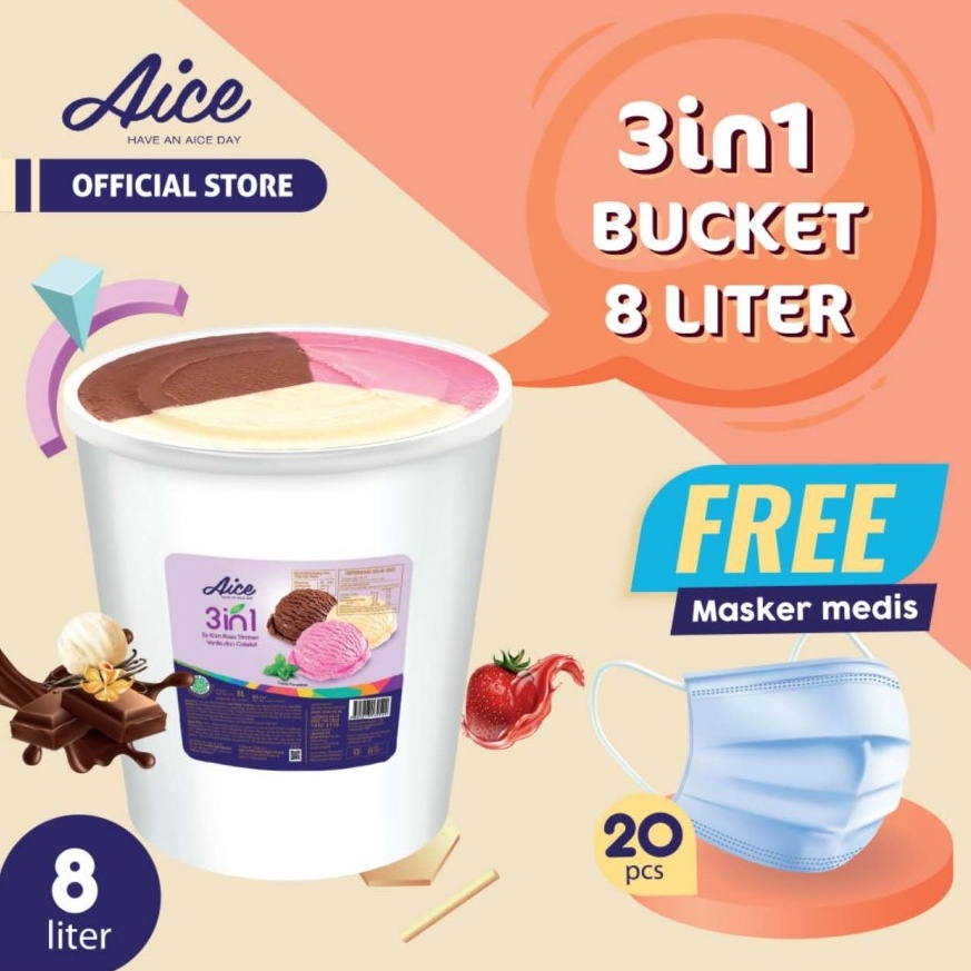 

HEMAT PROMO AICE 3in1 Bucket Ice Cream Es Krim Ember 8L Eskrim GET MASKER MEDIS