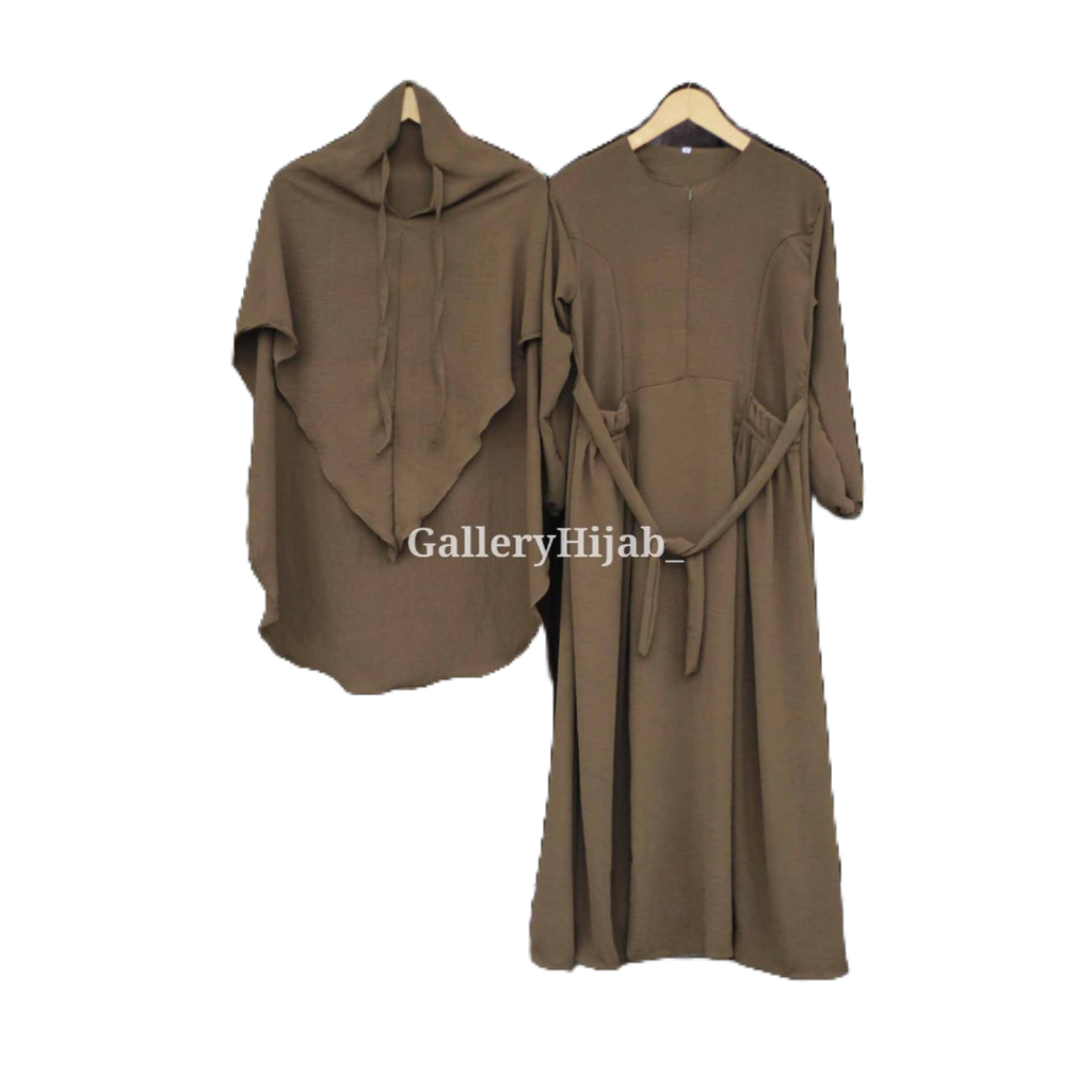 Jual pakian syari Gamis Set Bergo Almira Dress Crinkle Airflow (diana olshop17)