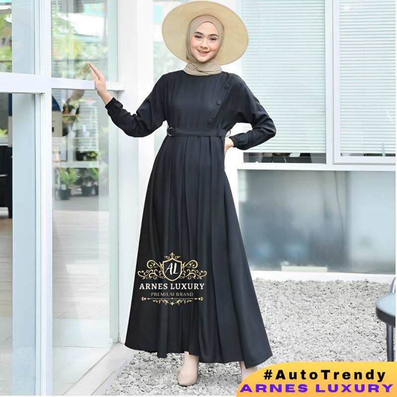 Mahya Dress Gamis Kondangan Warna Hitam Fashion Lebaran Wanita Remaja Simple Elegan Terbaru Ld 100 C