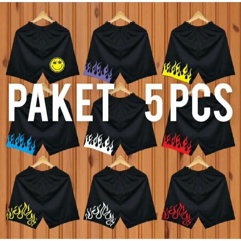 Boxer Unisexs Paket 5 Pcs Celana Pendek Motif Api Cowok Cewek Anak Remaja Dewasa Santai
