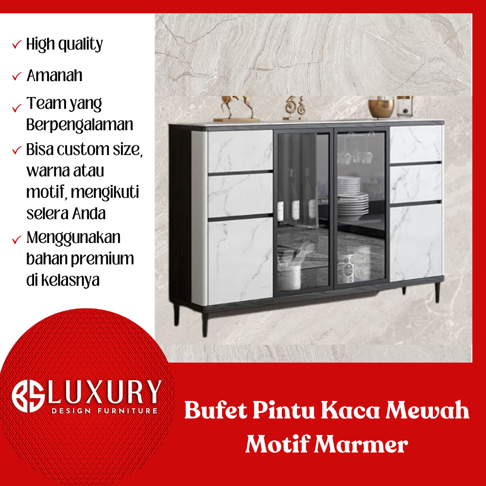 Bufet Pintu Kaca Mewah Motif Marmer Kualitas Premium