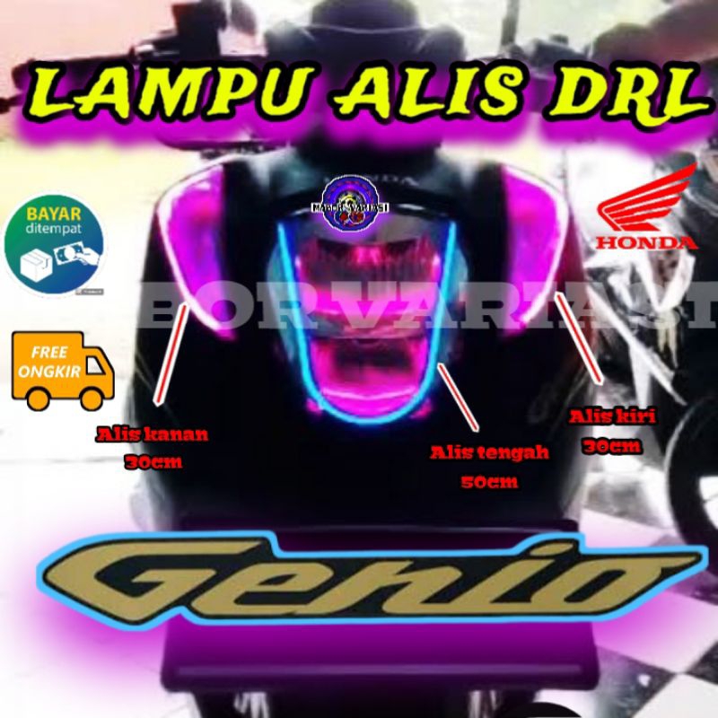 LAMPU ALIS DRL LED GENIO PANJANG 60CM + SEN KANAN KIRI BONUS DEVIL EYES GENIO AKSESORIS MOTOR LAMPU 