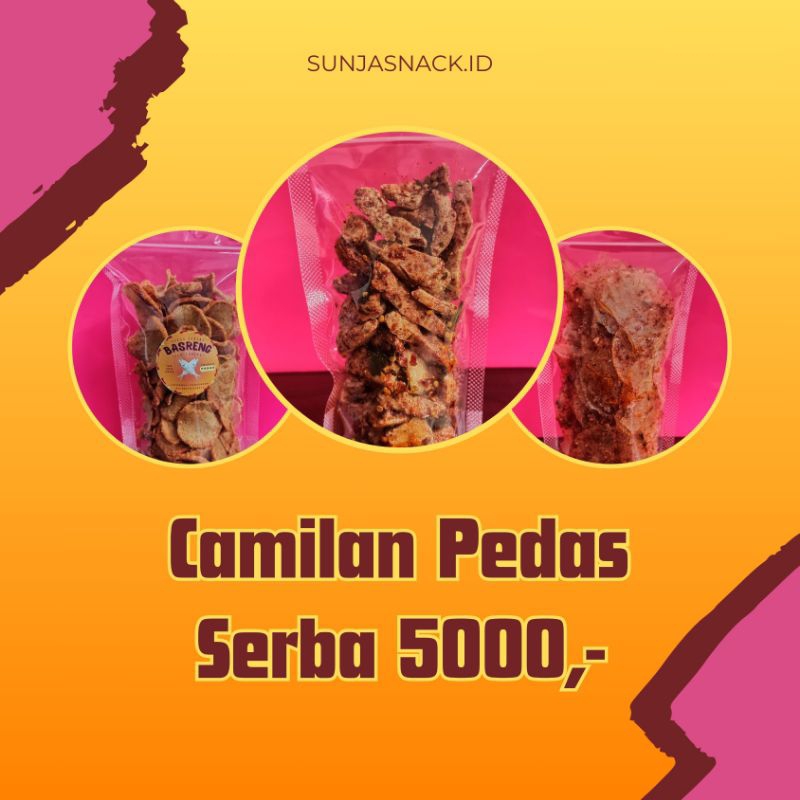 

[SUNJA SNACK] Aneka Camilan Gurih Pedas Serba 5000 Basreng Stik Basreng Bundar Kripik Kaca