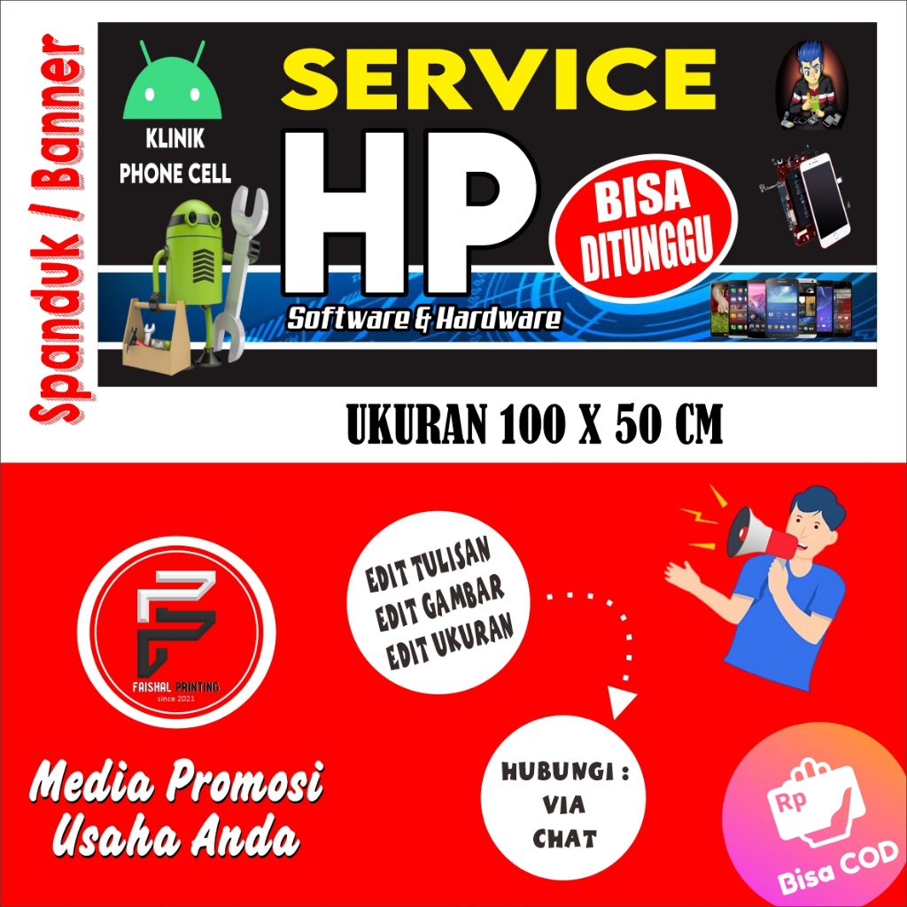 Spanduk Service HP / Banner Servis HP / Spanduk Service Handphone / Banner Ukuran 100 x 50 cm