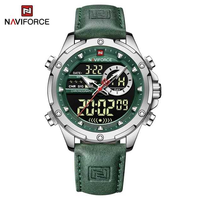 Jam tangan NAVIFORCE 9208 NF9208 Anti Air Luminous Strap Kulit Digital - Analog || Jam tangan Pria O