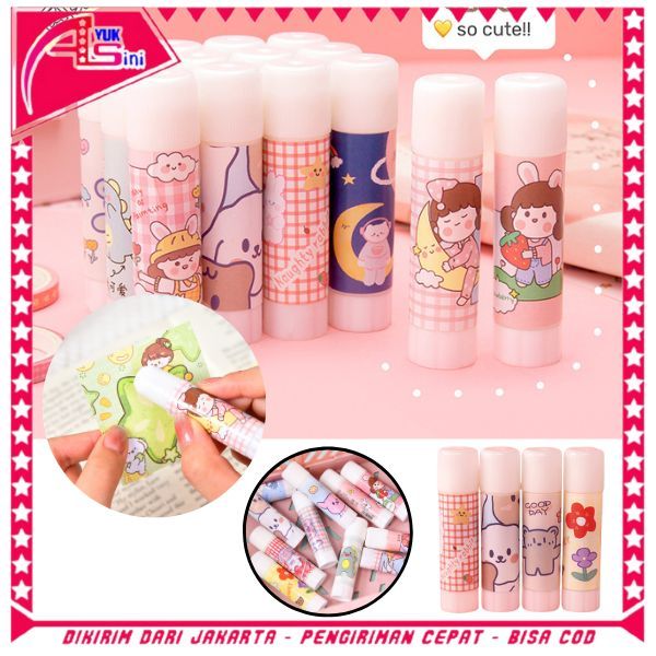 

AS Lem Perekat Kertas Padat Glue Stick Lem Stik Batang Putar Sekolah Kantor Motif Korea Lucu