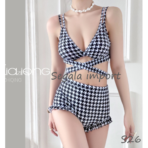 Swimsuit import wanita / baju renang wanita sexy / bikini black and white / swimsuit wanita sexy