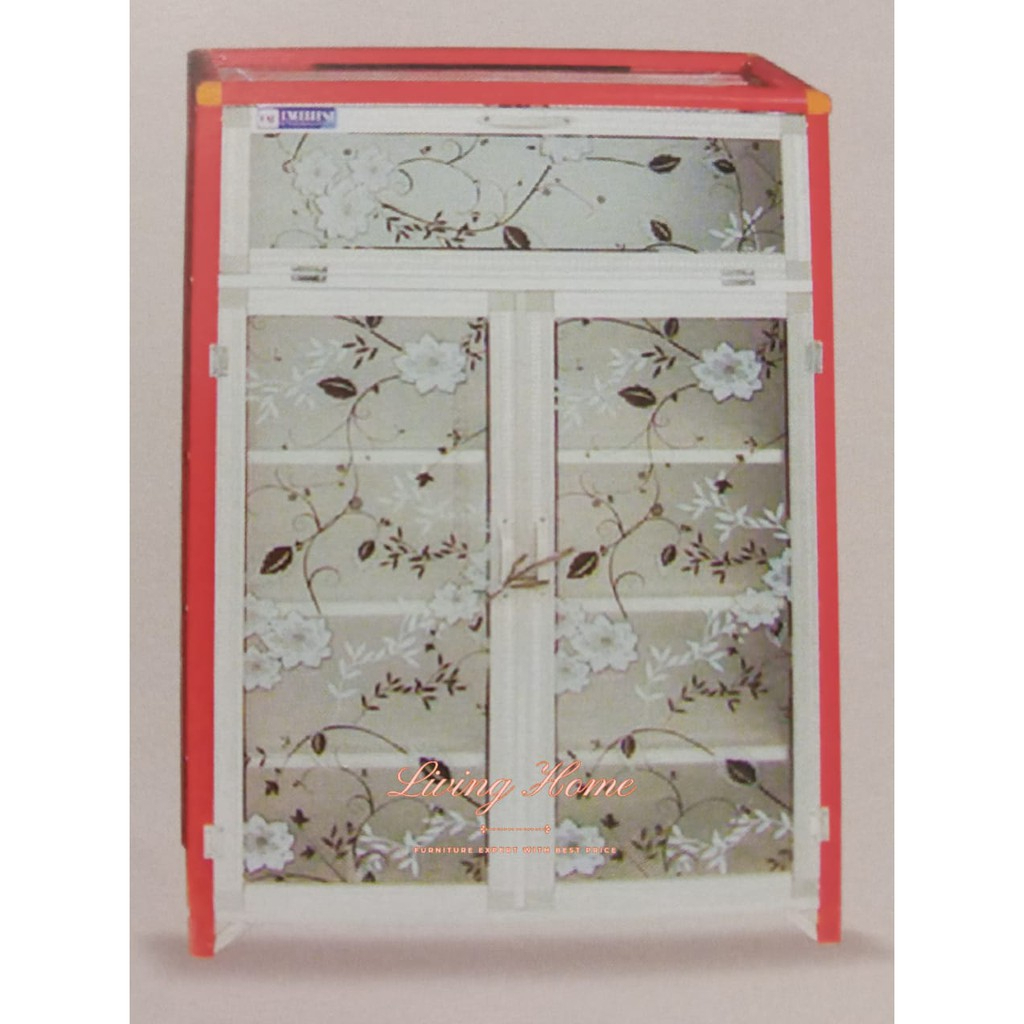 Lemari Rak Sepatu Mini 2 Pintu Laci Aluminium Kaca