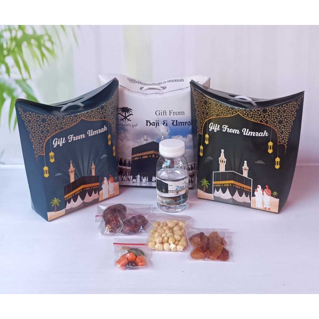 

PAKET 3 Oleh Oleh Haji Umroh Souvenir Kardus Jinjing Tali Isi Air Zam Zam Kurma Kismis Kacang Cokelat Kerikil Arab