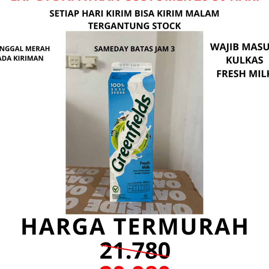 

KVSJ6236 KODE 77 Greenfields Fresh Milk 1 lt liter seliter susu segar greenfield 1 ml green fields