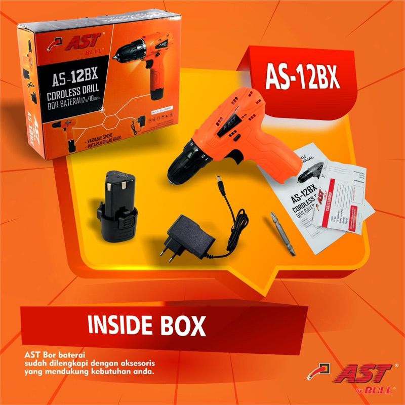 MESIN BOR CORDLESS 12V AST BOR BATERAI CORDLESS DRILL 12V / 10mm ast by bull