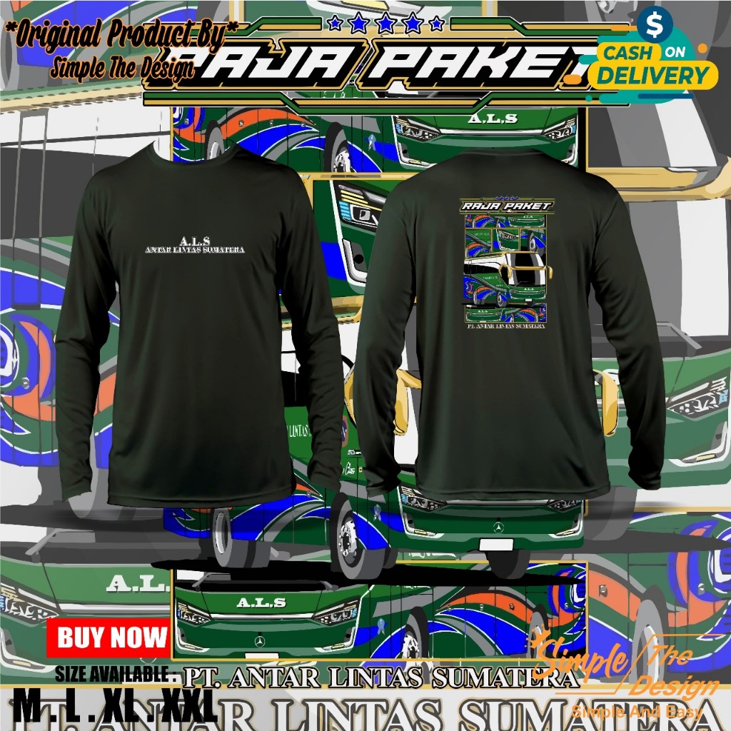 Kaos Distro Bus Lengan Panjang Kaos Bus Po ALS Antar Lintas Sumatera Full Cotton