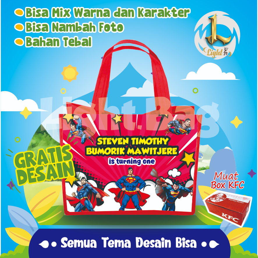 

TAS SOUVENIR ULTAH SUPERMAN CUSTOM / TAS SOUVENIR PREMIUM / GRATIS DESAIN / BONUS FOTO ANAK / GOODIE BAG CUTE SUPERMAN CUSTOM / TAS ULANG TAHUN SUPERMAN CUSTOM / TAS ULTAH CUSTOM / TAS SOUVENIR 2 HARI JADI / TAS ULTAH / TAS ULANG TAHUNltw