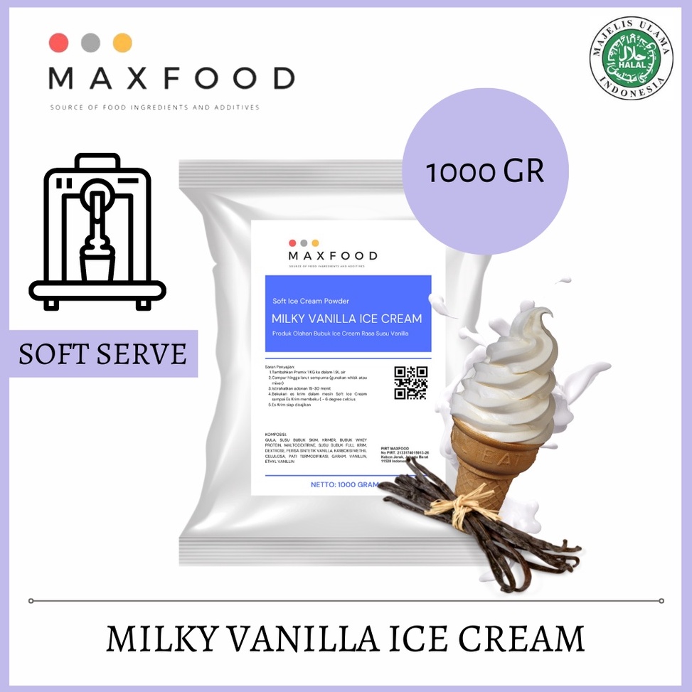 

QCHJ1273 77 MAXFOOD Soft Milky Vanilla Ice Cream Powder Bubuk Soft Es Krim Rasa Milky Vanilla 1 Kg