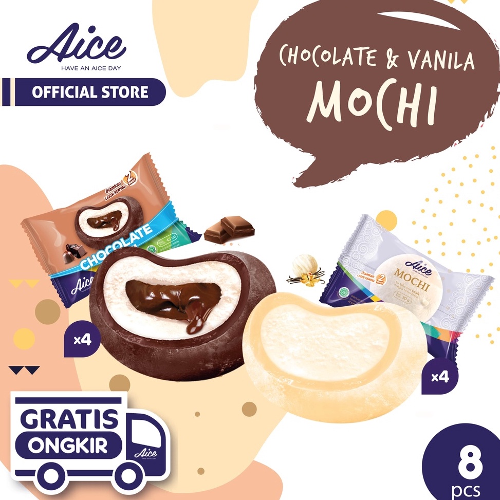 

JNPD248 MEGA SALE Paket Aice Mochi Ice Cream Es Krim isi 4 pcs rasa vanilla dan rasa 4 pcs cokelat Eskrim Flash Sale