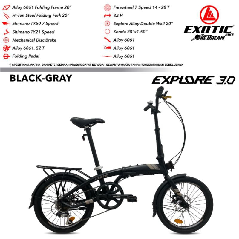 Sepeda Lipat 20 inch Exotic EXPLORE 3.0 Alloy Foldingbike
