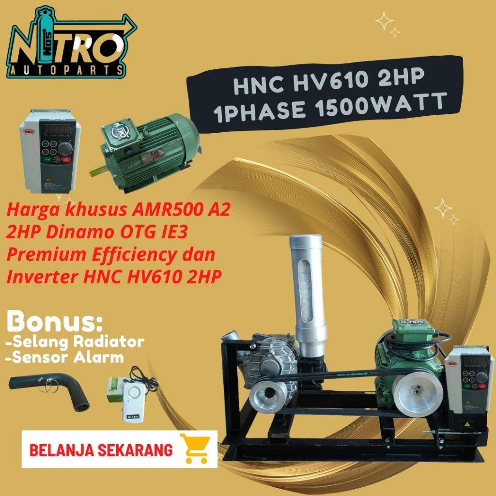 Blower Supercharger AMR500 2Hp IE3 Efficiency Motor + Inverter HNC HV610 1Phase