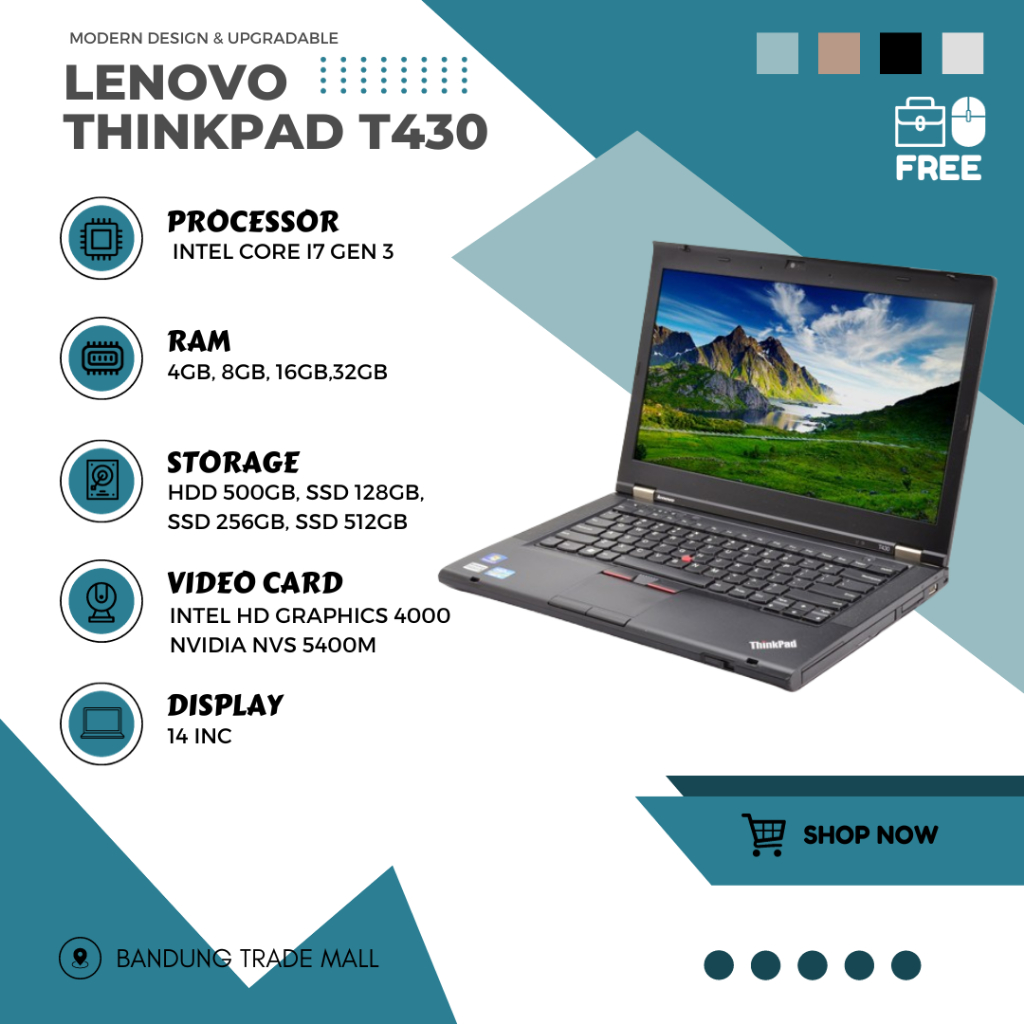 Laptop Lenovo ThinkPad T430 Core i7 Dual VGA Ram 8Gb SSD 256Gb Original