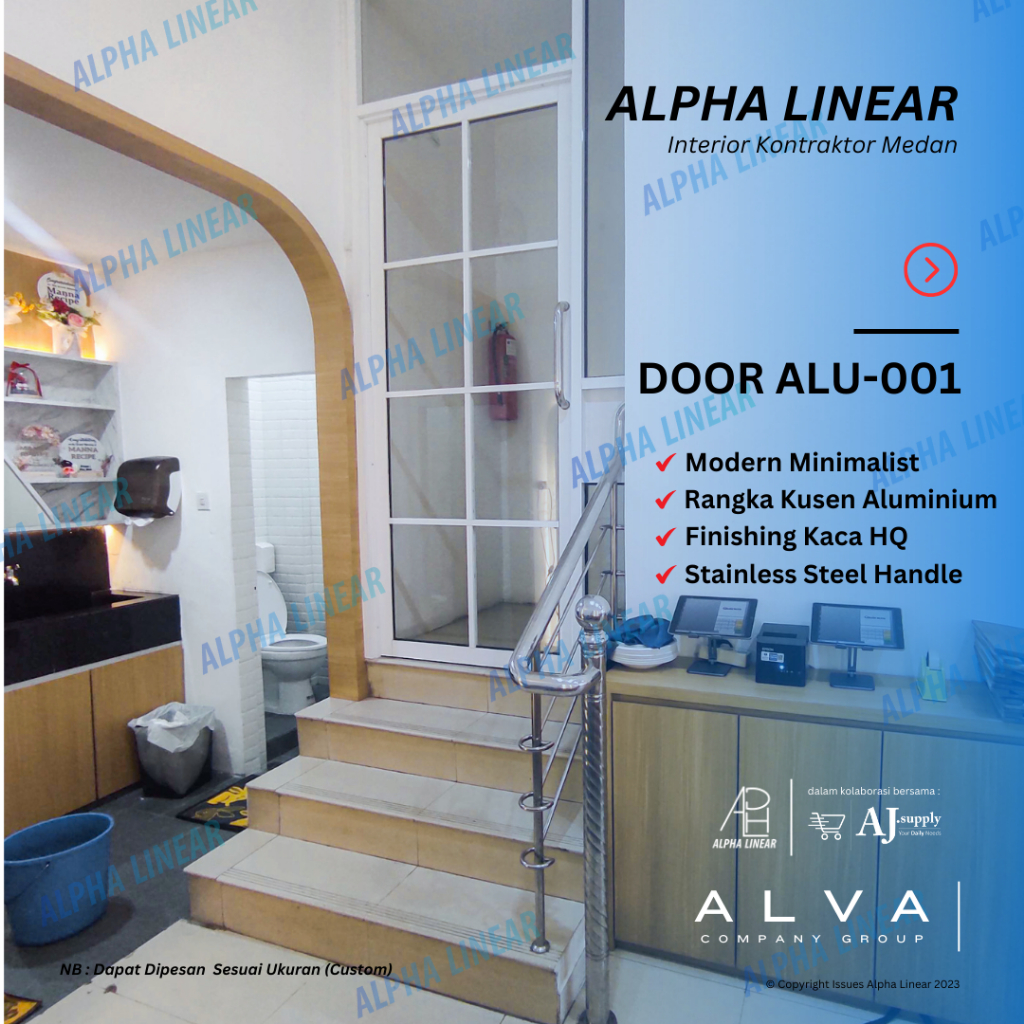 Pintu Kusen Aluminium Kaca Alva - Indoor Outdoor - Cafe Rumah Office