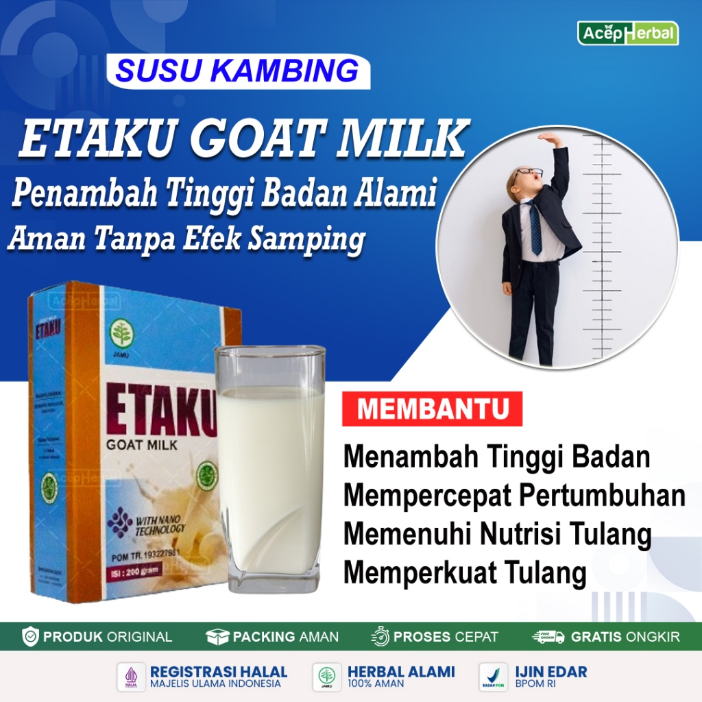 

Susu Peninggi Badan Penambah Nafsu Makan Penambah Berat Badan Etaku Goat Milk Susu Kambing Etawa Murni Asli Original