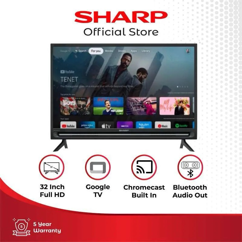 TV LED SHARP 32" Inch 2T C32EG1I SMART GOOGLE ANDROID YOUTUBE NETFLIX DIGITAL TERBARU