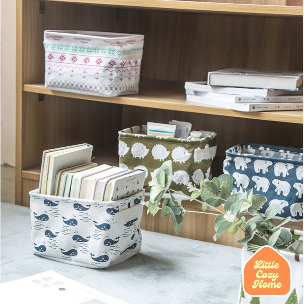 Scandi Fabric Storage Box Desktop Organizer / Keranjang Multifungsi Organizer Serbaguna Pakaian Alat Tulis box kotak penyimpanan kosmetik motif lucu meja kantor belajar kerja