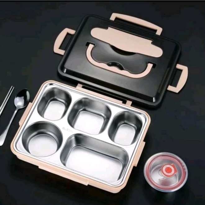 Tempat Makan sekat 5 Stainless anti tumpah