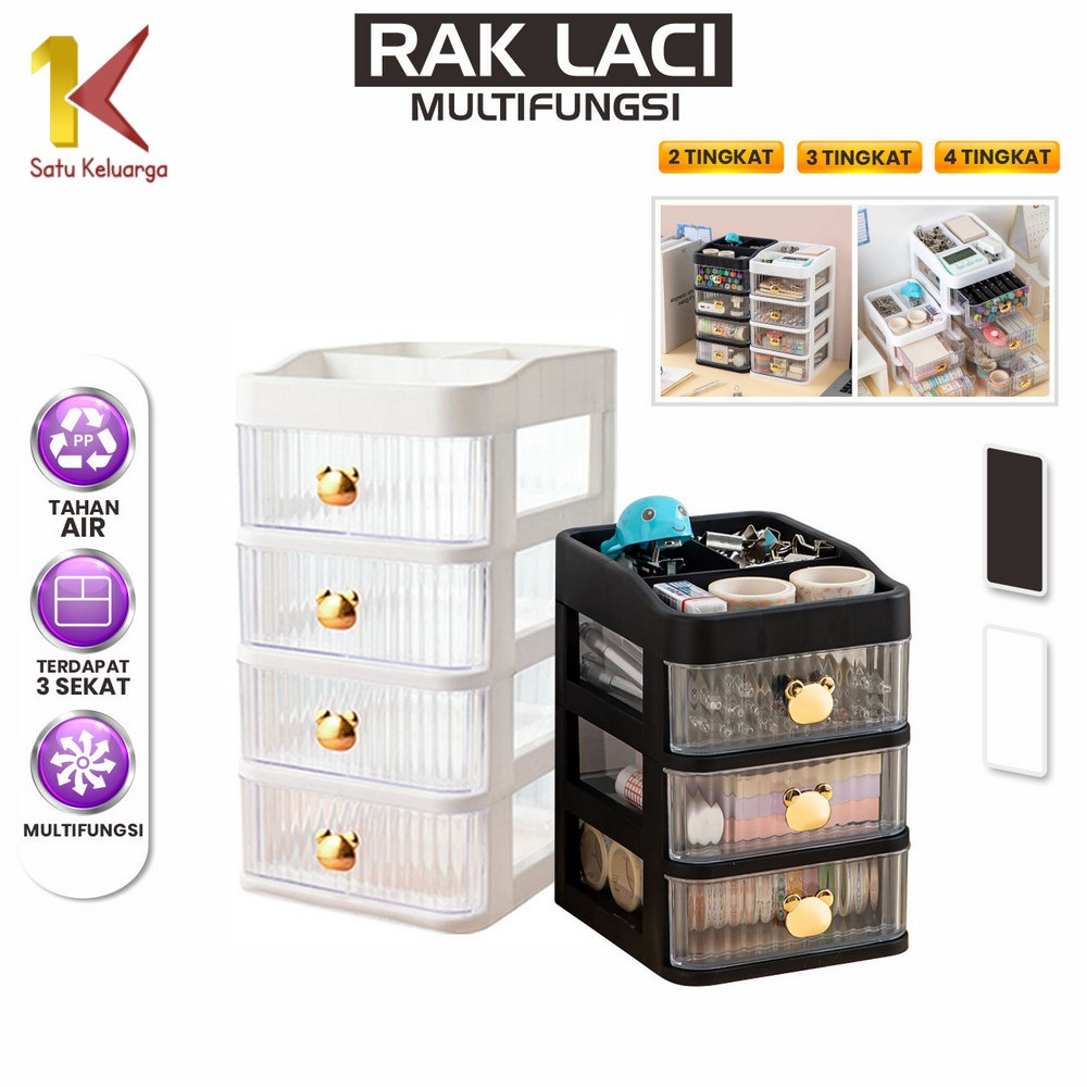Satu Keluarga Rak Kosmetik Serbaguna 3 Laci K166 Desktop Drawer Rak Susun Serbaguna Tempat Make Up S