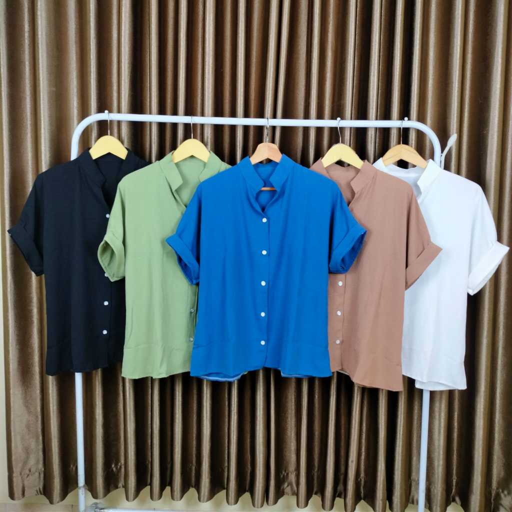 Kemeja Polos Wanita Lengan Pendek Oversize Crincle Airflow