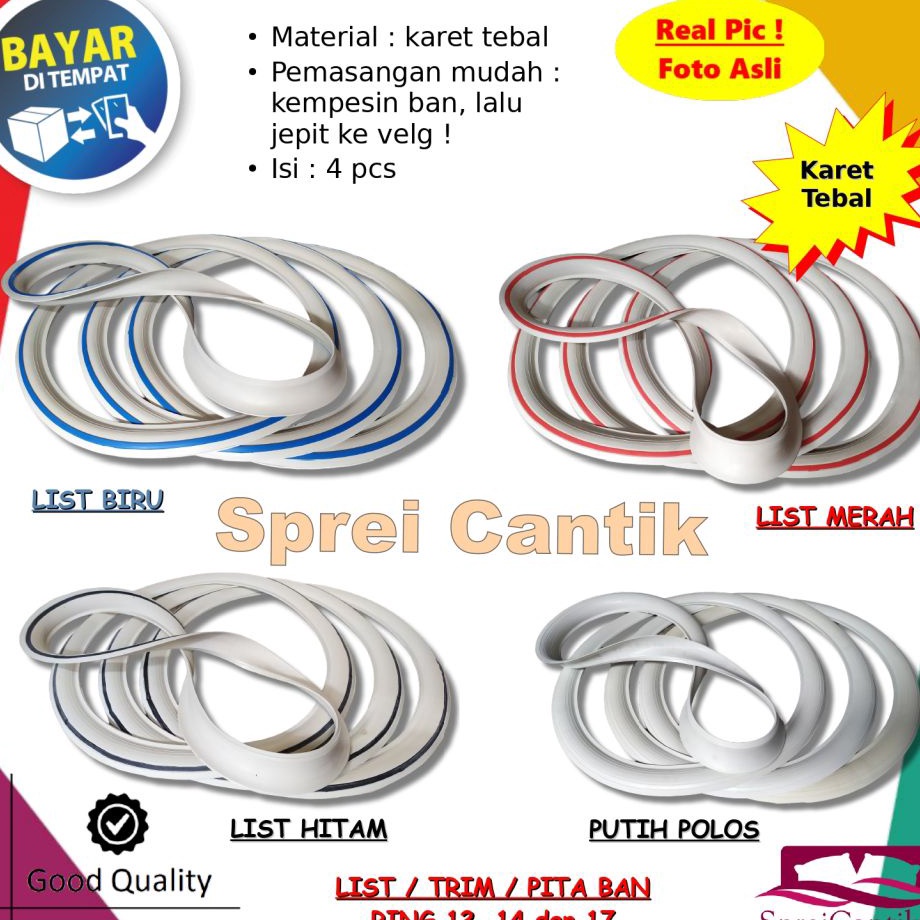 wl Lis Ban Isi 4 Pcs Ring 12  14  17 Bebek dan Matic  List Trim Pita Ban Sepeda Motor Warna Putih Hi