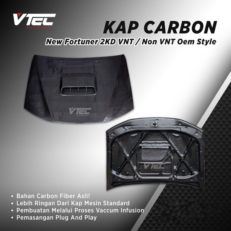 Kap Mesin Carbon New Fortuner Hilux Vnt Non Vnt Oem Style