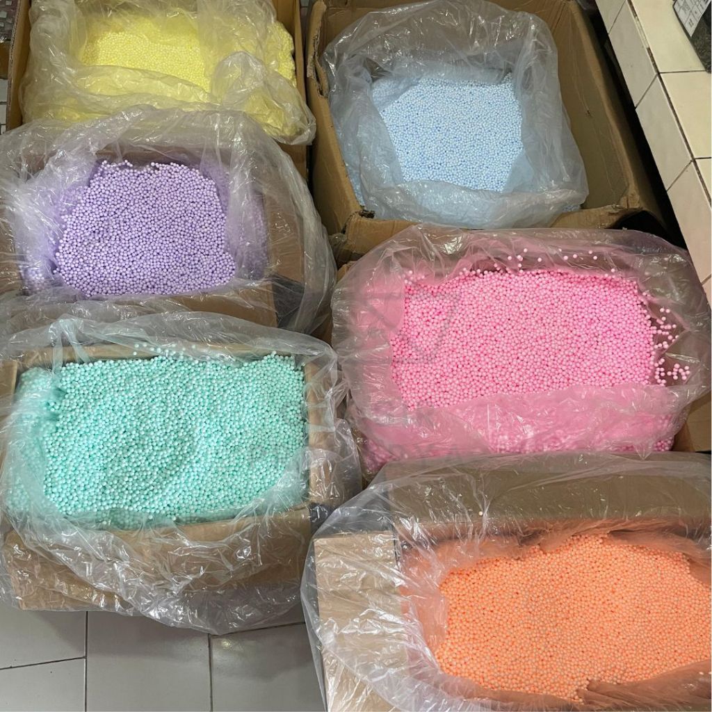 Butiran Gabus 875 ML Warna Warni Butir Sterofom Sterofoam Styrofoam Bulat Penuh Halus Bagus Berwarna