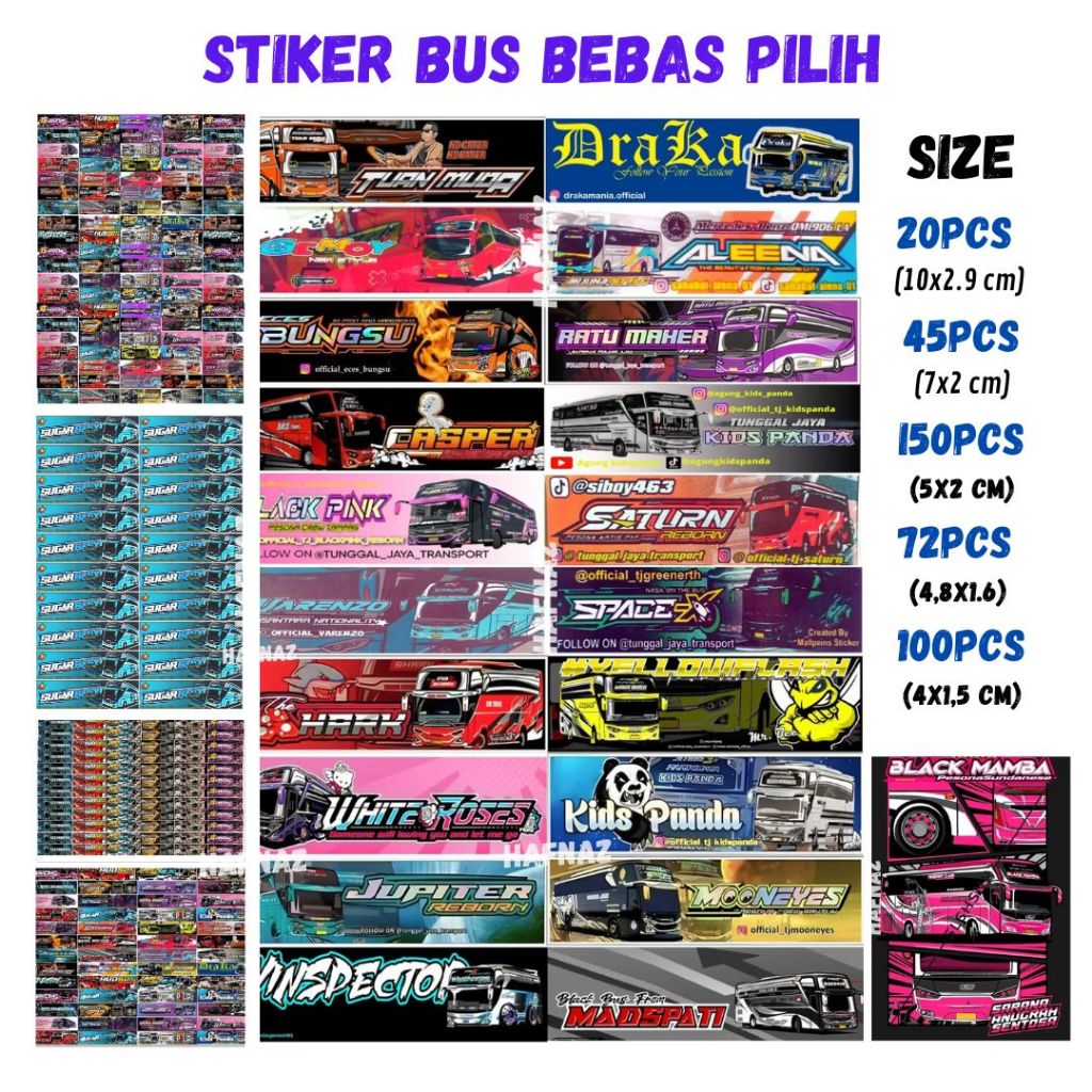 Stiker Bus Terbaru 100 Lembar Campur Mengkilap Kertas Glossy Anti Air Bisa COD